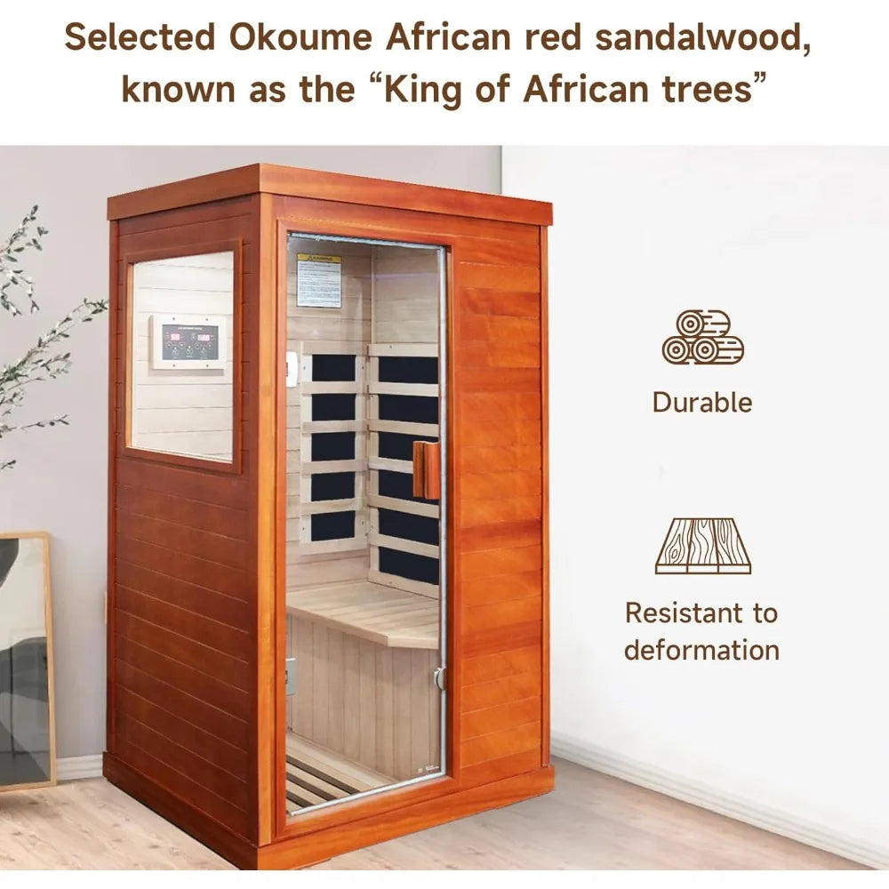 Wooden Indoor Dry Sauna for 1 Person with Bluetooth Speaker