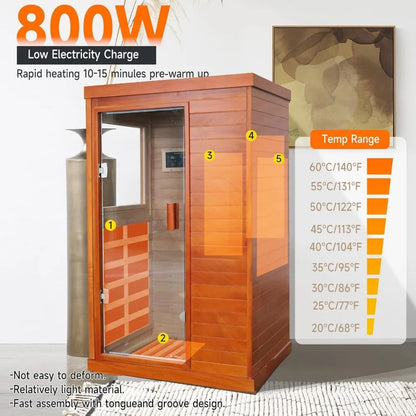 Wooden Indoor Dry Sauna for 1 Person with Bluetooth Speaker