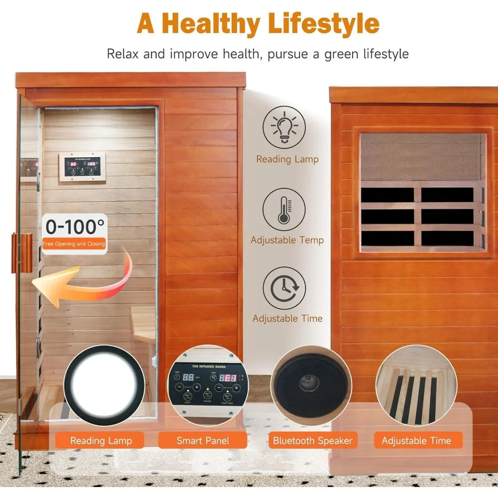 Wooden Indoor Dry Sauna for 1 Person with Bluetooth Speaker