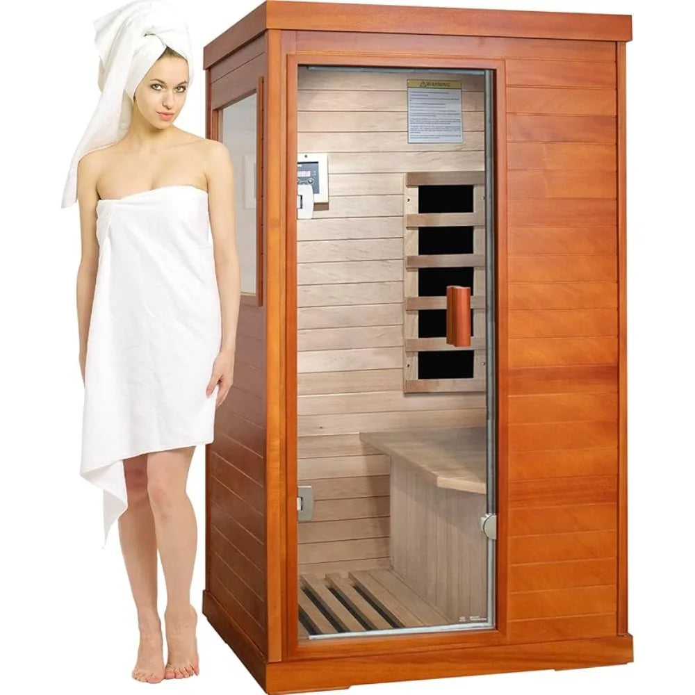 Wooden Indoor Dry Sauna for 1 Person with Bluetooth Speaker