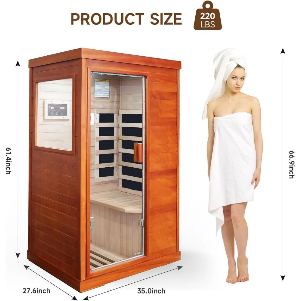 Wooden Indoor Dry Sauna for 1 Person with Bluetooth Speaker